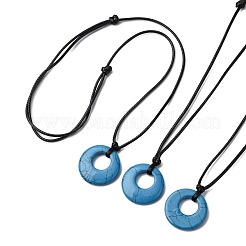 Ring Natural & Synthetic Mixed Gemstone Pendant Black Waxed Cord Adjustable Necklaces&nbsp;NJEW-G169-02