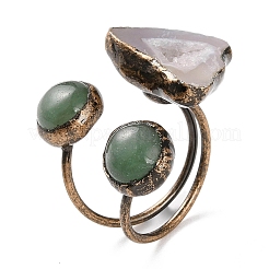 Nuggets Natural Druzy Agate & Green Aventurine Open Cuff Rings&nbsp;RJEW-A041-02R