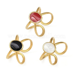 Oval 304 Stainless Steel Enamel Cuff Rings for Women&nbsp;RJEW-G355-03G