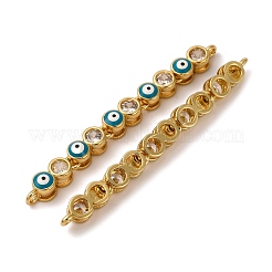Brass Pave Clear Cubic Zirconia Enamel Evil Eye Connector Charms&nbsp;KK-CJC0013-03G-02-RS