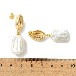 Nuggets with Shell Shape Natural Amber & Natural Cultured Freshwater Pearl Dangle Stud Earrings&nbsp;EJEW-JE07023