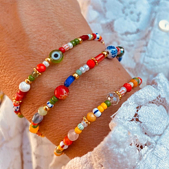3Pcs 3 Styles Bohemian Handmade Lampwork & Glass Evil Eye Beaded Stretch Bracelet Sets&nbsp;JV1466