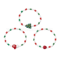 3Pcs 3 Styles Christmas Glass Seed & Handmade Lampwork Beads Stretch Bracelets for Women&nbsp;BJEW-MZ00197