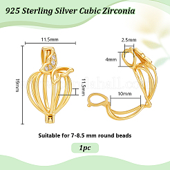 1Pc 925 Sterling Silver Micro Pave Clear Cubic Zirconia Bead Cage Pendants&nbsp;STER-PH0004-87