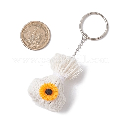 Braided Nylon Thread Resin Wood Sunflower Hat Keychains&nbsp;KEYC-JKC01168