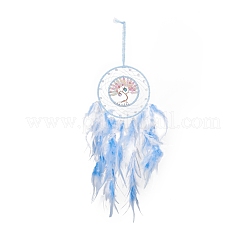 Iron & Brass Wire Woven Web/Net with Feather Pendant Decorations&nbsp;AJEW-B017-29