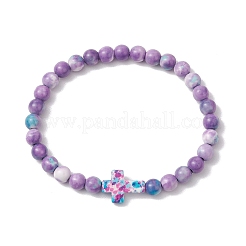 Synthetic Ocean White Jade Beads Stretch Bracelets for Women Men&nbsp;BJEW-JB11300-02