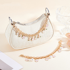 2Pcs Imitation Pearl & Alloy Pink Enamel Flower Tassel Bag Decorative Chains&nbsp;AJEW-BBC0001-06