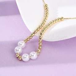 Brass & ABS Imitation Pearl Round Beaded Adjustable Slider Necklaces&nbsp;BJEW-H209-02G