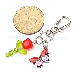 5Pcs Glass Tulip & Alloy Enamel Butterfly Pendant Decorations&nbsp;HJEW-JM04154