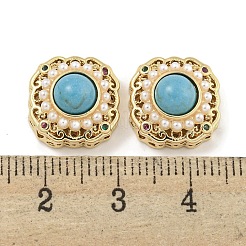 Brass & ABS Imitation Pearl & Synthetic Turquoise & Cubic Zirconia Flat Round Multi-Strand Links&nbsp;KK-Q820-33G