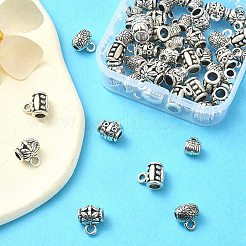 50Pcs 5 Style Tibetan Style Alloy Barrel Carved Flower Bail Beads&nbsp;FIND-YW0003-18