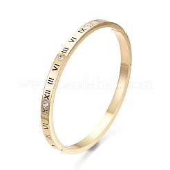 Roman Numeral Brass Hinged Bangle with Crystal Rhinestone for Women&nbsp;BJEW-S118-126G
