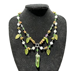 Leaf Pointed Alloy & Glass Pendant Necklaces&nbsp;FS-WGD0F8B-01