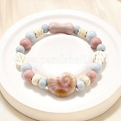 Handmade Porcelain Beads & Synthetic Howlite Beads Stretch Bracelets for Women&nbsp;BJEW-D307-01D