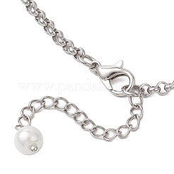 3Pcs 3 Colors Round Glass Beaded Bib 304 Stainless Steel Rolo Chain Necklaces&nbsp;NJEW-JN05359
