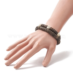 2Pcs 2 Style Cross Natural Wood & Coconut Beaded Stretch Bracelets Set for Women&nbsp;BJEW-JB09317