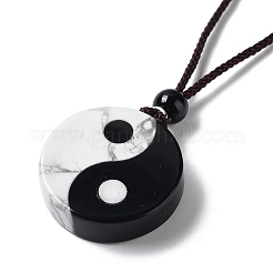 Natural Obsidian & Howlite Pendant Necklaces&nbsp;NJEW-Z019-01