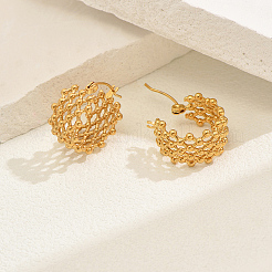 Stainless Steel Hollow Grid Hoop Earrings&nbsp;BC6082