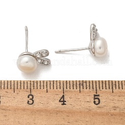 925 Sterling Silver Micro Pave Clear Cubic Zirconia Stud Earrings for Women&nbsp;EJEW-K303-02B-P