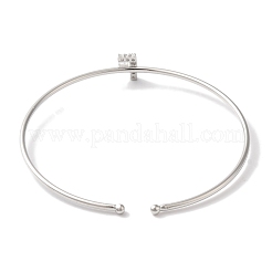 Rack Plating Brass Micro Pave Clear Cubic Zirconia Letter Open Cuff Bangles&nbsp;BJEW-A018-01P-F
