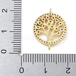 Rack Plating Brass Clear Cubic Zirconia Flat Round with Tree Connector Charms&nbsp;KK-A234-032G