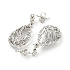 Teardrop Brass Pave Clear Cubic Zirconia Dangle Earrings&nbsp;EJEW-M258-70P