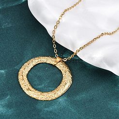 304 Stainless Steel Textured Ring Pendant Necklaces&nbsp;NJEW-H059-23G