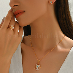 Brass Micro Pave Cubic Zirconia Star Stud Earrings & Pendant Necklaces & Rings Sets&nbsp;BP3257