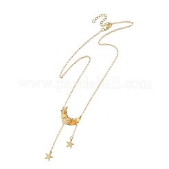 Natural Topaz Jade Chip Beads Moon Pendant Brass Cable Chain Necklaces for Women&nbsp;NJEW-TA00257-02