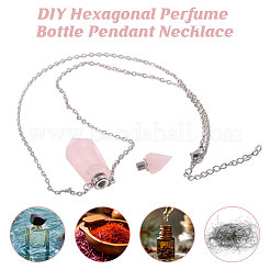 1Pc Natural Rose Quartz Faceted Pointed Bullet Shaped Perfume Bottle Pendant Necklaces&nbsp;NJEW-FH0001-38P-05