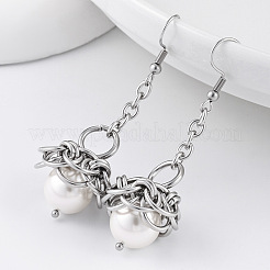 304 Stainless Steel & Resin Pearl Dangle Earrings&nbsp;WG17434-01