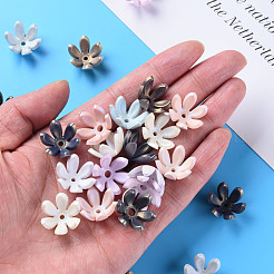 6-Petal Spray Painted Acrylic Bead Caps&nbsp;MACR-S373-47J
