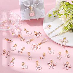 30Pcs 6 Styles Alloy Pink Enamel Pendant Decorations&nbsp;HJEW-BM00017
