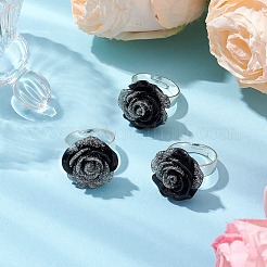Glitter Powder Rose Resin Finger Rings&nbsp;RJEW-JR00731-03