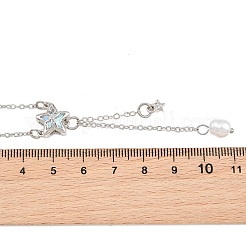 Brass Pave Clear AB Cubic Zirconia Bowknot Star Pendant Necklaces for Women&nbsp;KK-CBA6599-01P