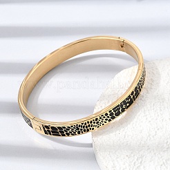 304 Stainless Steel Black Enamel Animal Skin Print Hinged Cuff Bangles for Women&nbsp;SA-CBAC920-02G