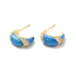 Enanel Croissant Stud Earrings with Clear Cubic Zirconia&nbsp;EJEW-P213-21G