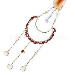 Moon Metal & Natural Red Jasper Chip Pendant Decorations&nbsp;AJEW-Q143-08