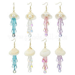 Shell & Glass Seed Bead Dangle Earrings&nbsp;EJEW-MZ00740