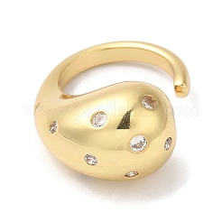 Rack Plating Brass Clear Cubic Zirconia Teardrop Open Cuff Rings for Women&nbsp;RJEW-S407-07G