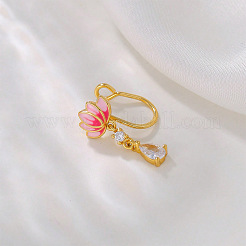 Clear Cubic Zirconia with Enamel Pink Lotus Flower Clip on Nose Rings&nbsp;FS-WG6F390-01