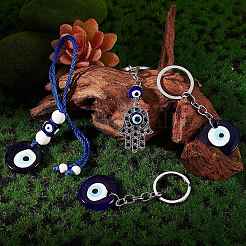 6Pcs 3 Style Handmade Evil Eye Lampwork Keychain&nbsp;KEYC-SW00002