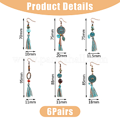 6 Pairs 6 Styles Ethnic Polyester Tassel Dangle Earrings&nbsp;EJEW-FI0003-03