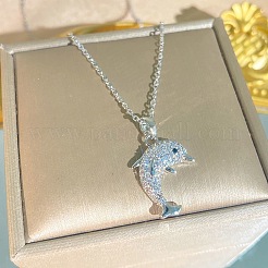 Summer Beach Alloy Crystal Rhinestone Dolphin Pendant Necklaces for Women&nbsp;WGD6FD6-01