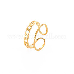 Ion Plating(IP) 304 Stainless Steel Curb Chain Shape Open Cuff Ring for Women&nbsp;RJEW-S405-203G