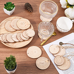 20Pcs 2 Styles Flat Round Unfinished Wooden Chip Pendants&nbsp;WOOD-CP0001-15