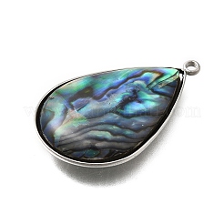 304 Stainless Steel Pave Natural Paua Shell Pendants&nbsp;STAS-Z125-01F-P