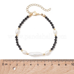 Natural Baroque Keshi Pearl Stick & Bicone Glass Beaded Bracelets for Women&nbsp;BJEW-TA00726