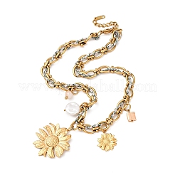 304 Stainless Steel Sunflower Pendant Necklaces&nbsp;NJEW-Z096-03G